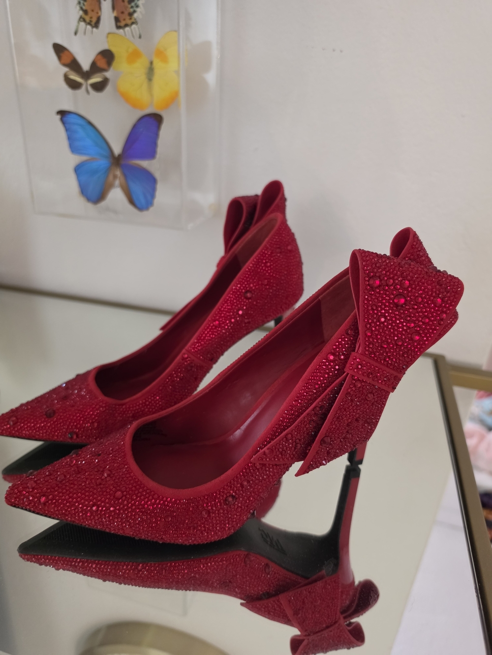 I.N.C. Red Crystal Embellished Pointed-Toe Women’s Pumps with Bow